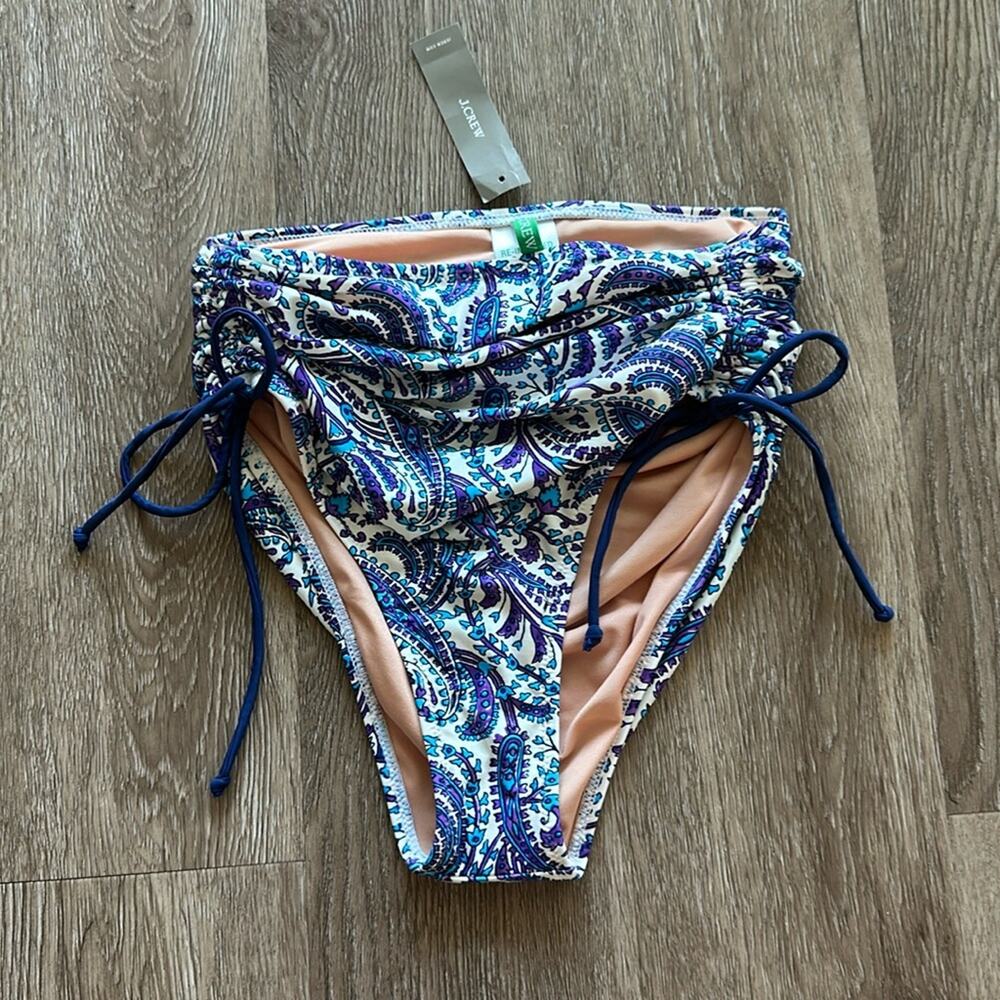 NWT J.Crew Ruched High Rise Bikini Bottom Purple Paisley Size XS